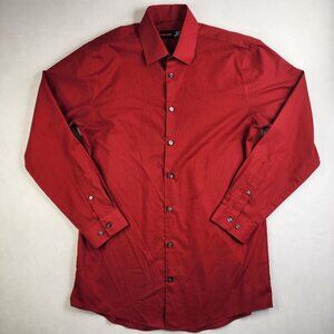 Mens Long Sleeve JF J.Ferrar Slim Fit Dress Shirt Rd Sz M medium 15-15.5 32-33